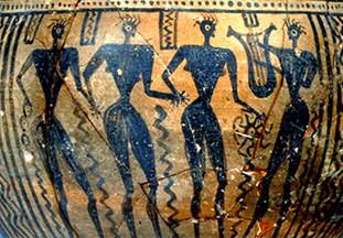naked women dancing: black-figure vase painting in archaic style