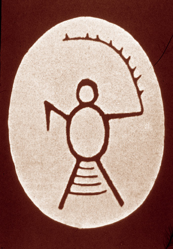 oval drum with painted woman waving a streamer