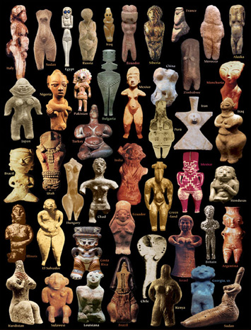 a worldwide array of female figurines in clay, stone, ivory, all shapes, some abstract, others naturalistic